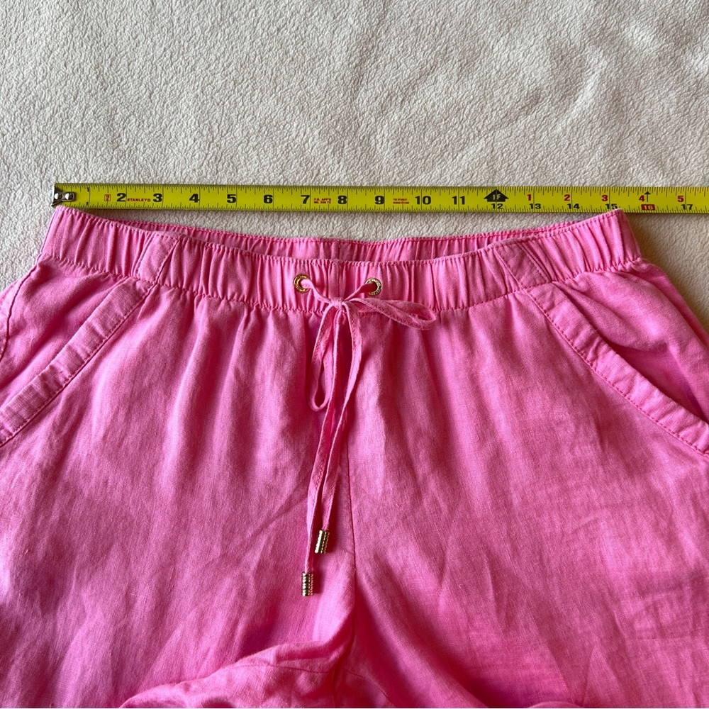 Lilly Pulitzer Linen Wide Leg Pants Crop Size M Pink Drawstring Coastal Pull On - Picture 12 of 16